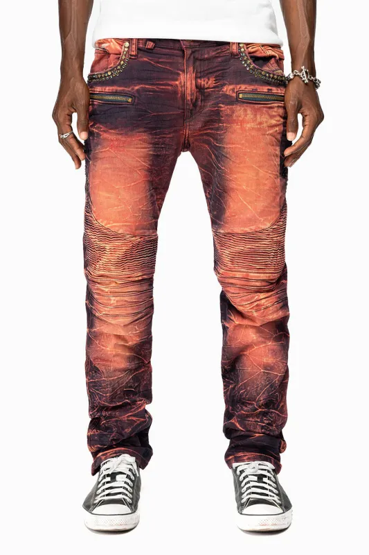 MENS BIKER JEANS IN MALBEC WASH WITH STUDS AND CRYSTALS sold by Robin's Jean