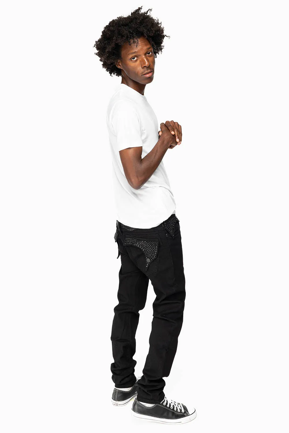 KILLER FLAP MENS SKINNY JEANS IN PURE BLACK   FULLY EMBELLISHED JET BLK CRYSTALS sold by Robin's Jean product image thumbnail 3