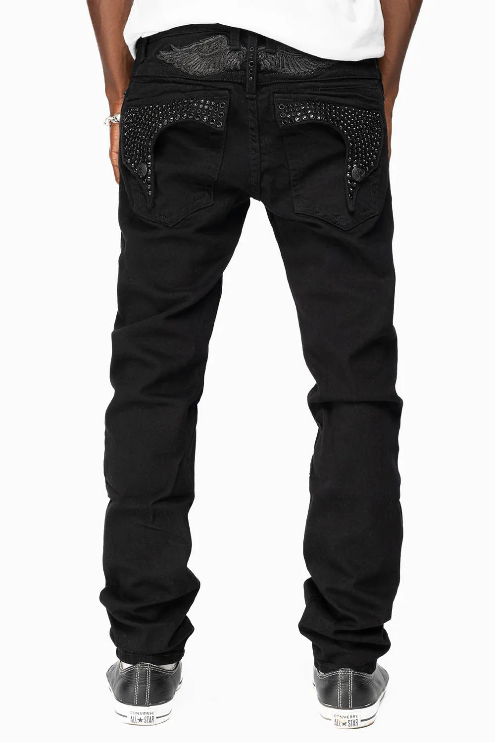 KILLER FLAP MENS SKINNY JEANS IN PURE BLACK   FULLY EMBELLISHED JET BLK CRYSTALS sold by Robin's Jean product image thumbnail 4