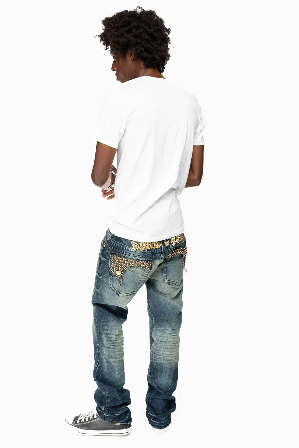 KILLER FLAP MENS STRAIGHT LEG JEAN IN 4D DARK BLUE WASH EMBELLISHED WITH CRYSTALS sold by Robin's Jean product image thumbnail 5