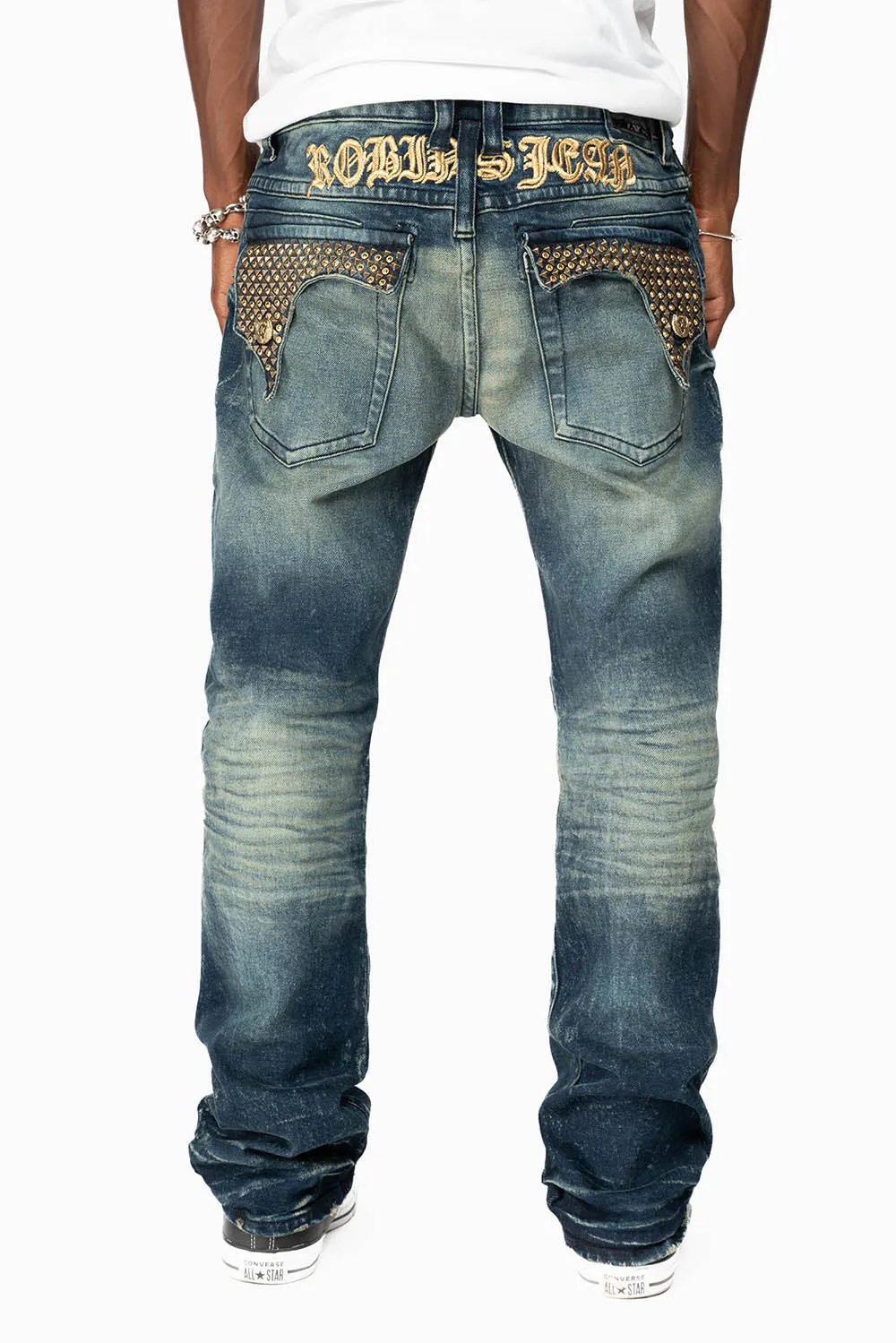 KILLER FLAP MENS STRAIGHT LEG JEAN IN 4D DARK BLUE WASH EMBELLISHED WITH CRYSTALS sold by Robin's Jean product image thumbnail 3
