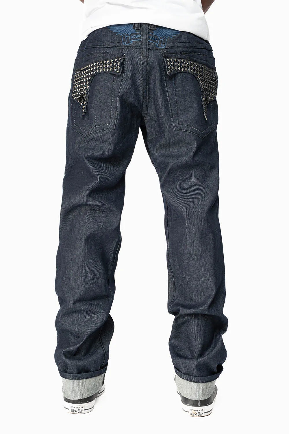 KILLER FLAP MENS SKINNY JEANS IN RINSED WASH WITH TONAL WINGS, STUDS AND CRYSTALS sold by Robin's Jean product image thumbnail 4