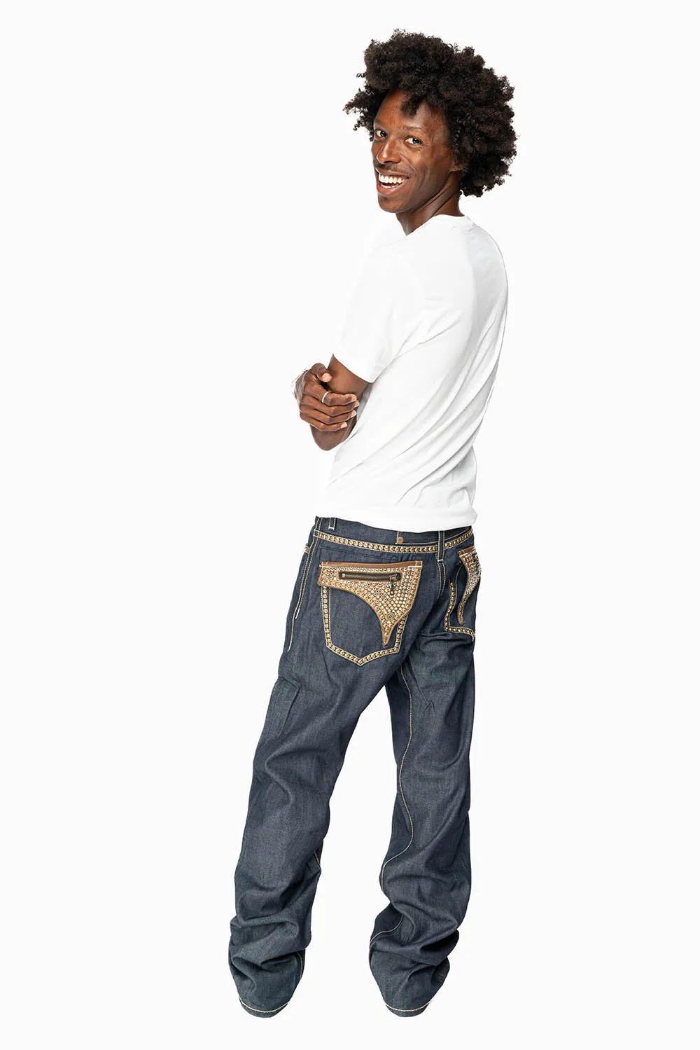 CLINT IN RINSE WASH BROWN LEATHER ZIPPER FLAPS FULLY EMBELLISHED WITH CRYSTALS AND STUDS sold by Robin's Jean product image thumbnail 5