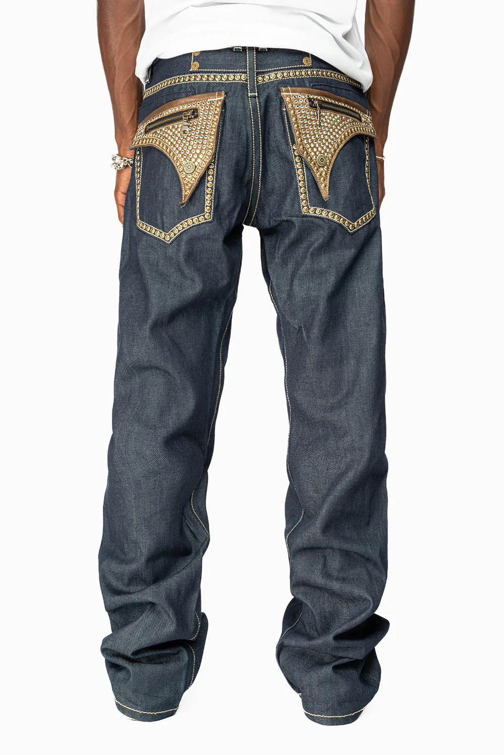 CLINT IN RINSE WASH BROWN LEATHER ZIPPER FLAPS FULLY EMBELLISHED WITH CRYSTALS AND STUDS sold by Robin's Jean product image thumbnail 3