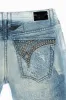 MENS LONG FLAP SLIM JEANS IN BLUE MARTIN WASH EMBELLISHED WITH STUDS & CRYSTALS sold by Robin's Jean