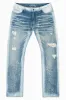 MENS LONG FLAP SLIM JEANS IN BLUE MARTIN WASH EMBELLISHED WITH STUDS & CRYSTALS sold by Robin's Jean