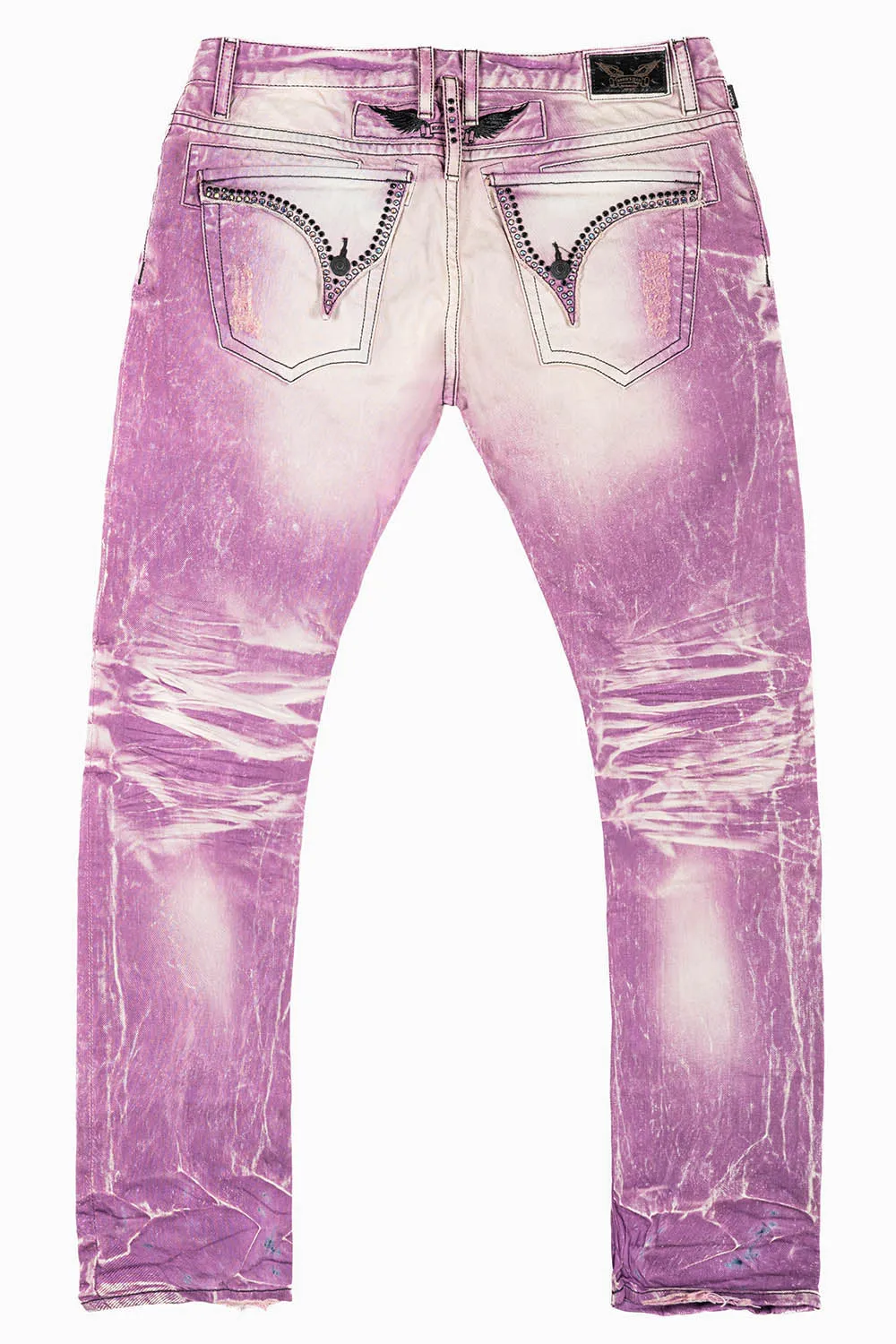 MENS LONG FLAP SLIM JEANS IN MONTECITO DESTROY WASH EMBELLISHED WITH CRYSTALS sold by Robin's Jean