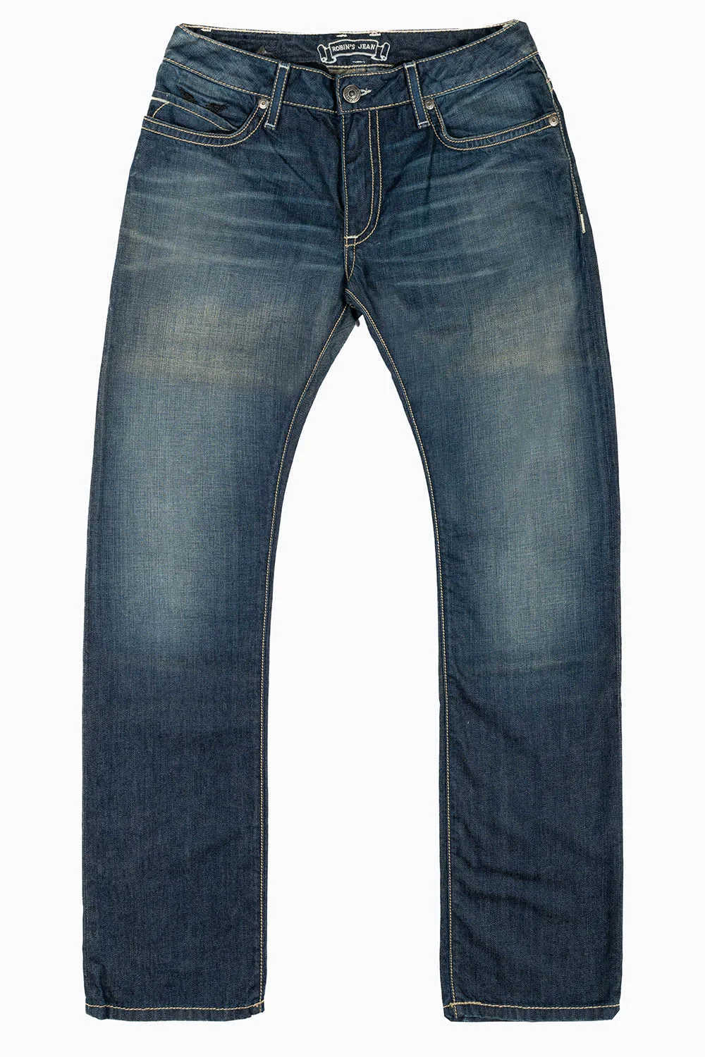 MENS CLASSIC STRAIGHT LEG JEAN IN BLUE 3D DARK WASH WITH CLEAR CRYSTALS sold by Robin's Jean product image thumbnail 2