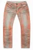 MENS LONG FLAP SLIM JEANS WITH CRYSTALS IN VINTAGE MEDELLIN  ORANGE/BROWN WASH sold by Robin's Jean