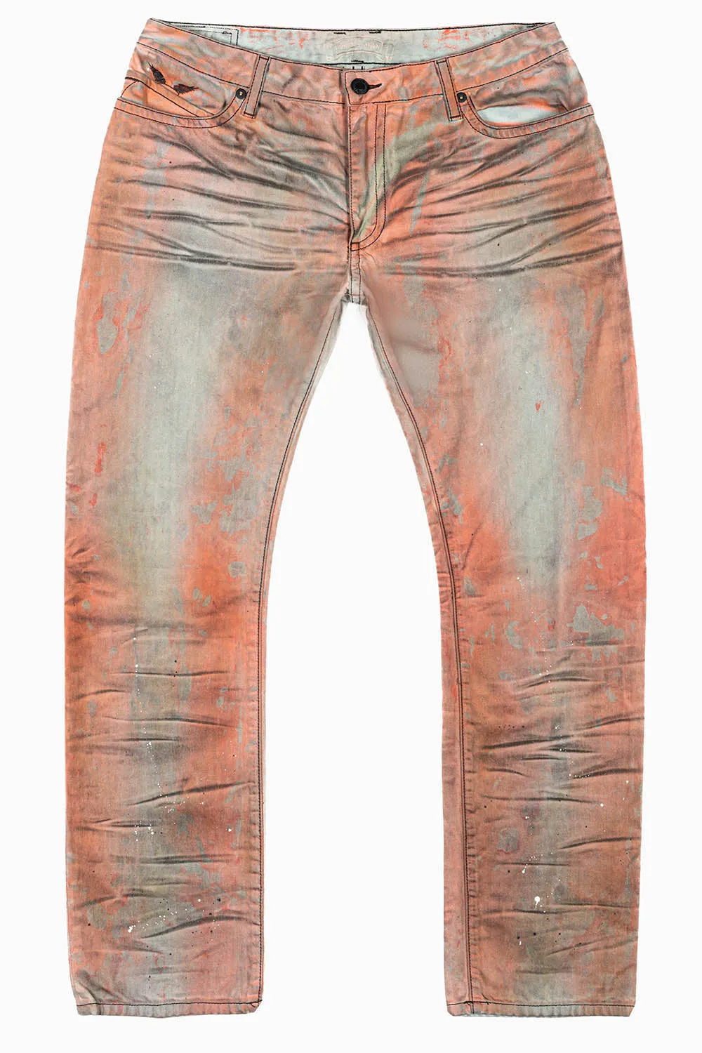 MENS LONG FLAP SLIM JEANS WITH CRYSTALS IN VINTAGE MEDELLIN ORANGE/BROWN WASH sold by Robin's Jean product image thumbnail 3