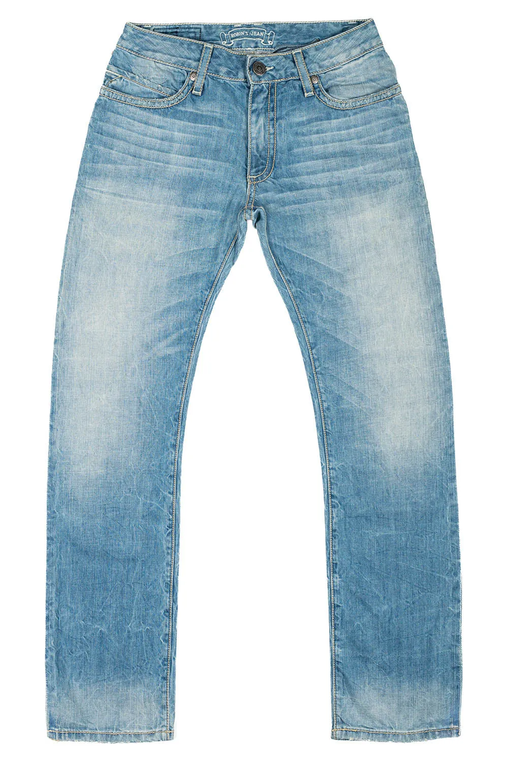 MENS CLASSIC STRAIGHT LEG JEAN IN BLUE THUNDER MEDIUM WASH WITH CRYSTALS AND NAILHEADS sold by Robin's Jean product image thumbnail 2