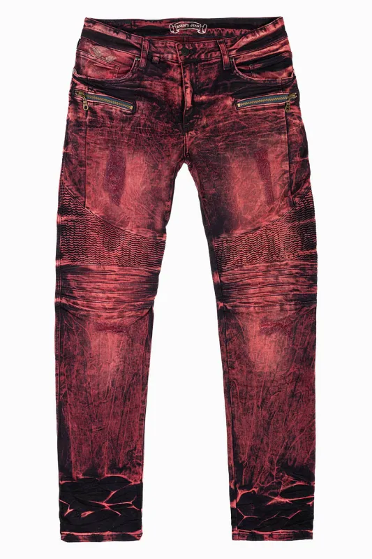 MENS BIKER JEANS RED/BLK YANKEE WASH sold by Robin's Jean