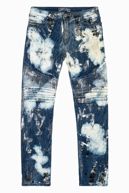 MENS BIKER JEANS WITH FLAP IN TINA WASH WITH  CRYSTALS sold by Robin's Jean