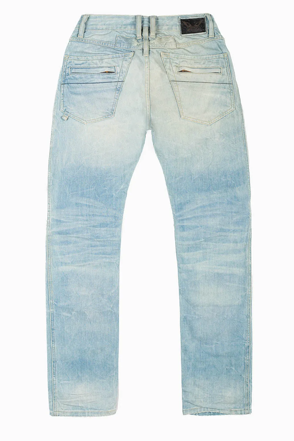 MOTO BIKER MEN'S SLIM STRAIGHT LEG JEANS IN BLUE THUNDER LIGHT WASH sold by Robin's Jean product image thumbnail 2