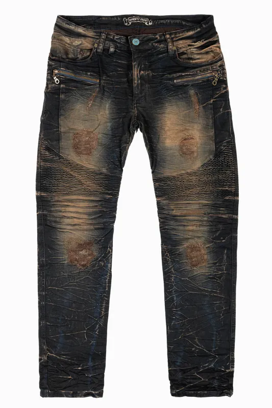 MENS BIKER JEANS IN OXIDO BROKEN BACKING WASH sold by Robin's Jean