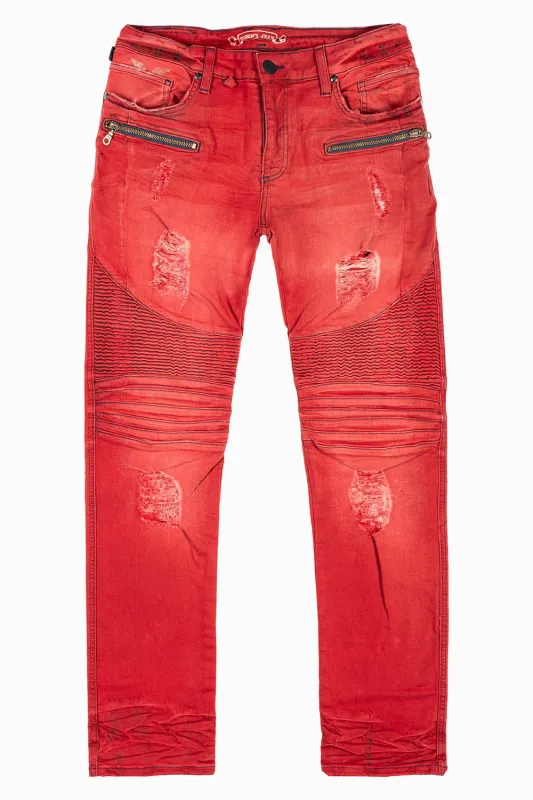 MENS BIKER JEANS  F-UP RED WASH sold by Robin's Jean