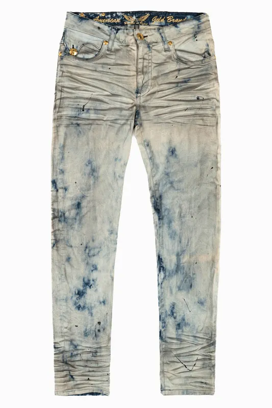 KILLER FLAP MENS SKINNY JEANS IN FROZEN  WASH WITH GOLD WING EMBROIDERY sold by Robin's Jean