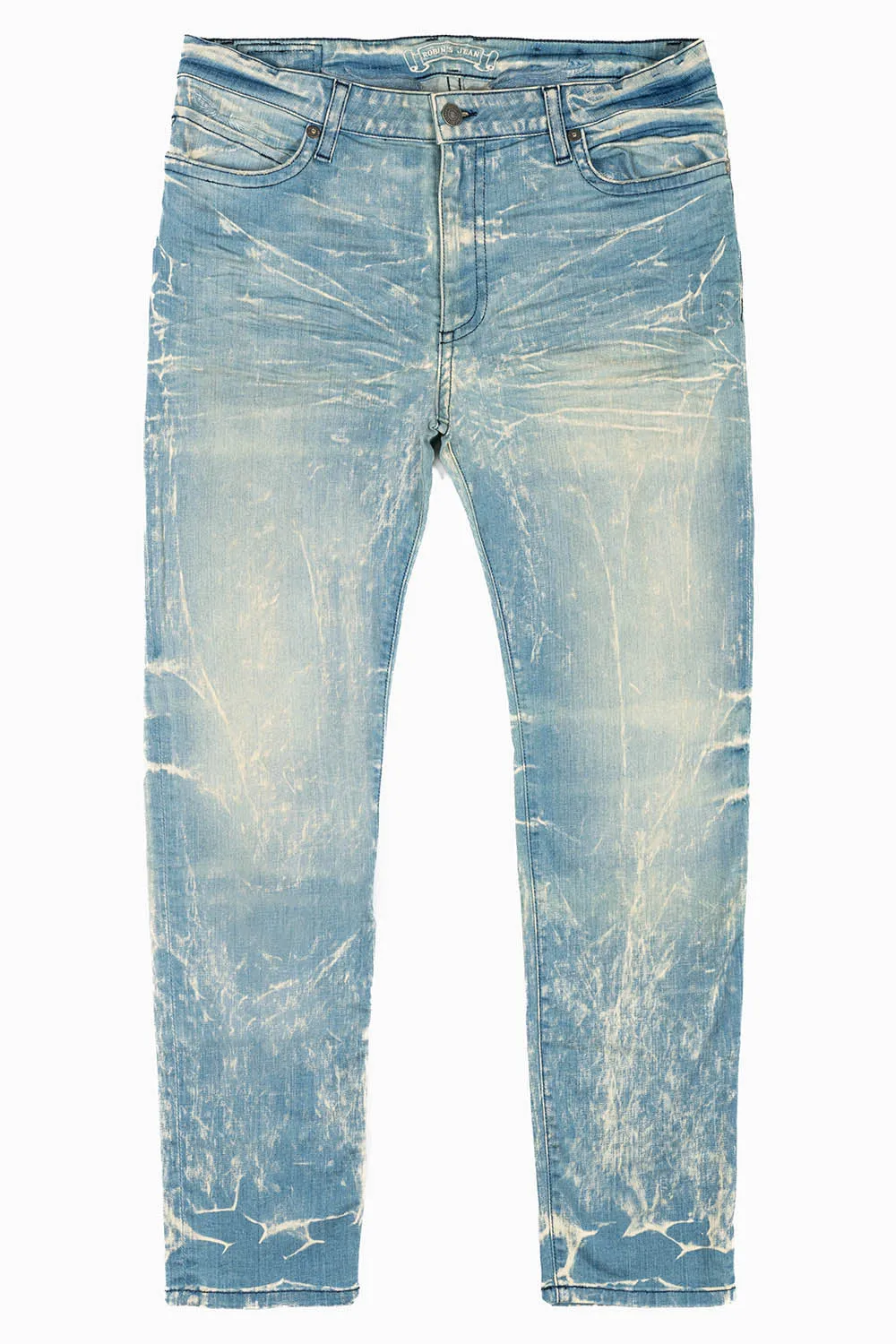 MENS SKINNY JEANS IN BLUE 4D LIGHT WASH WITH TONAL WING EMBROIDERY sold by Robin's Jean