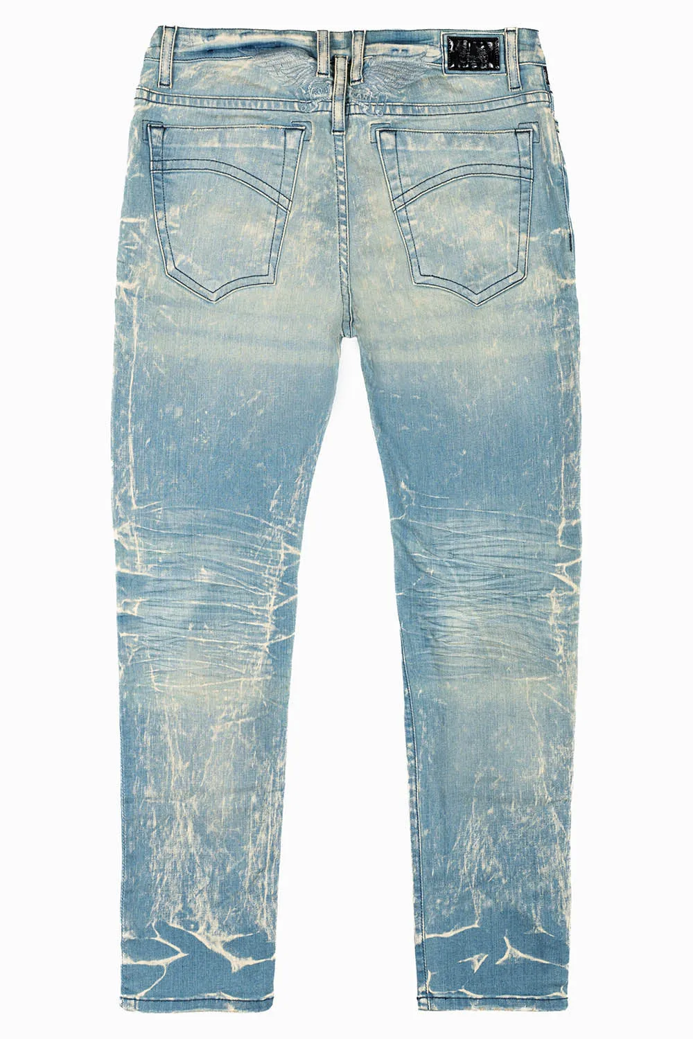 MENS SKINNY JEANS IN BLUE 4D LIGHT WASH WITH TONAL WING EMBROIDERY sold by Robin's Jean product image thumbnail 2