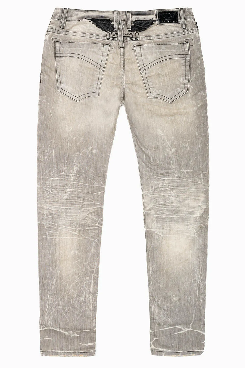 MENS SKINNY JEANS IN GRAY 4D LIGHT WASH WITH BLK WING EMBROIDERY sold by Robin's Jean product image thumbnail 2