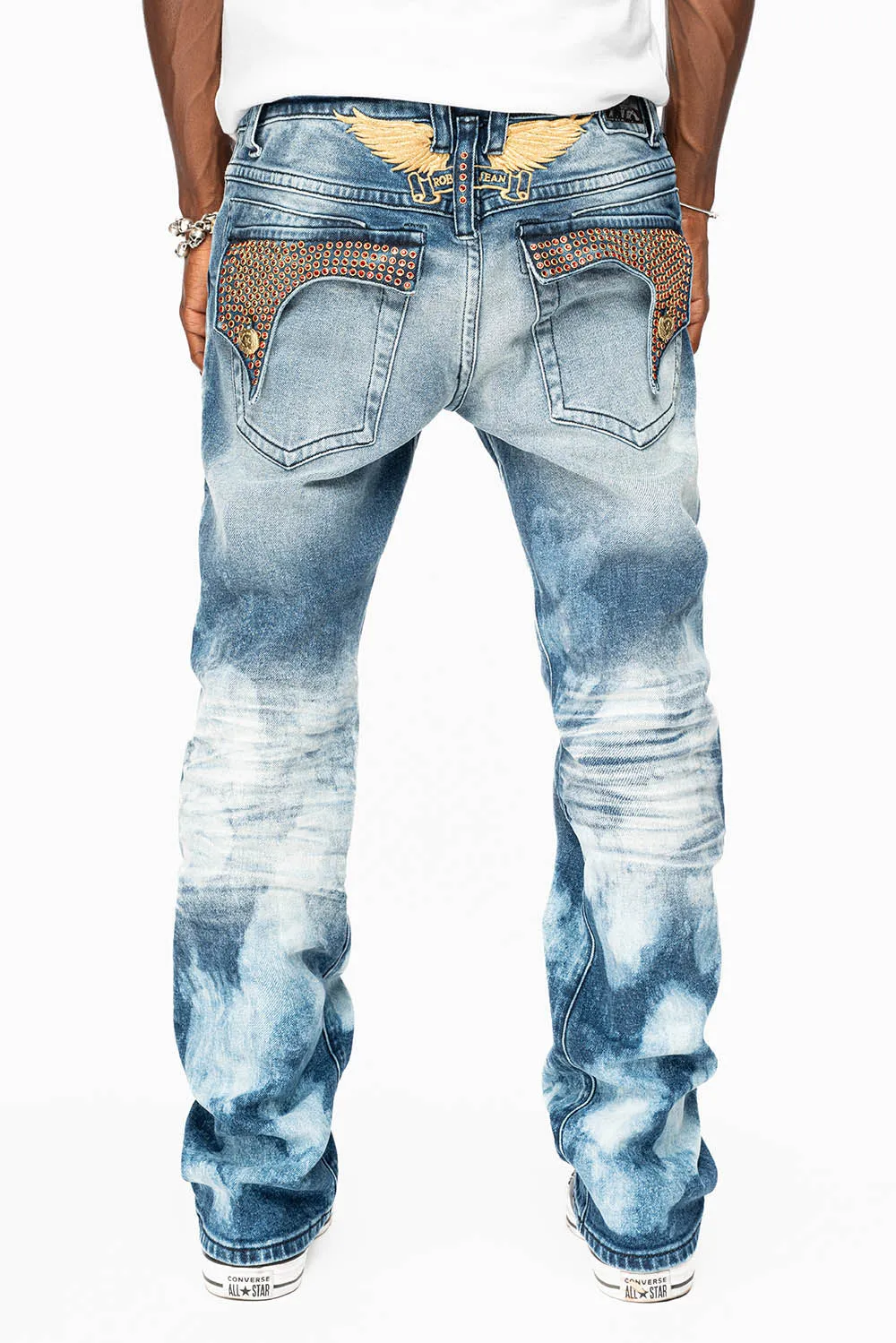 KILLER FLAP STRAIGHT LEG JEAN IN BLUE NEW CLOUD JAPAN WASH FULLY EMBELLISHED WITH CRYSTALS sold by Robin's Jean product image thumbnail 5