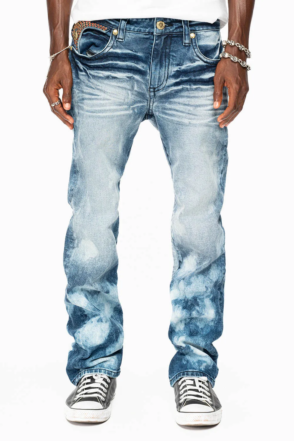 KILLER FLAP STRAIGHT LEG JEAN IN BLUE NEW CLOUD JAPAN WASH FULLY EMBELLISHED WITH CRYSTALS sold by Robin's Jean product image thumbnail 3