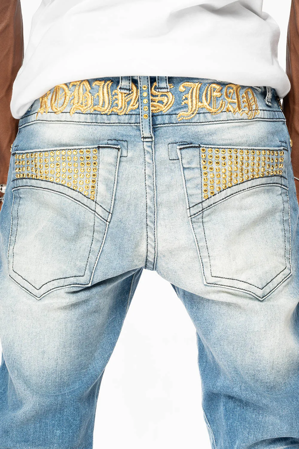 SKINNY JEAN IN BLUE 5D LIGHT WASH EMBELLISHED WITH AURUM CRYSTALS sold by Robin's Jean product image thumbnail 2