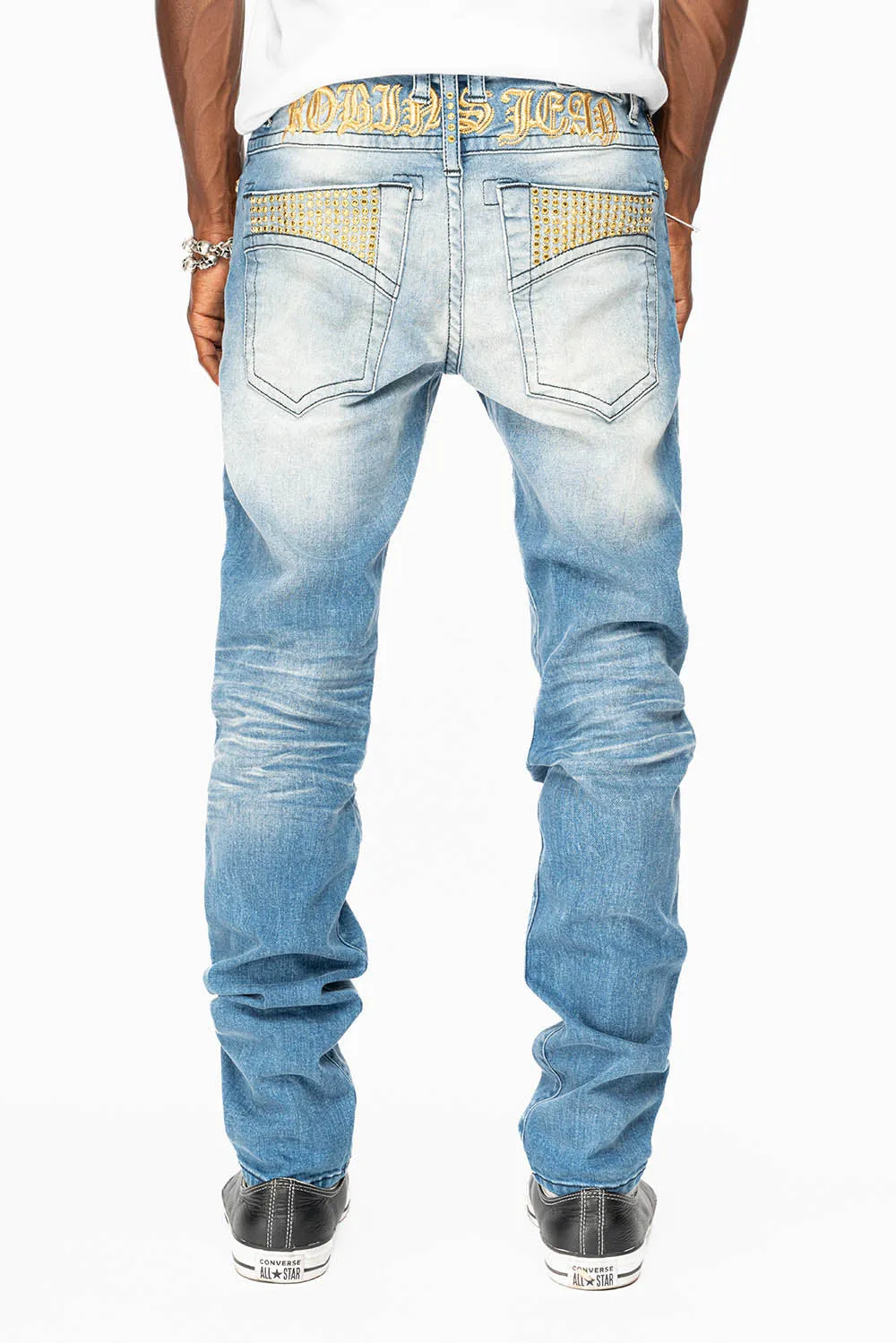SKINNY JEAN IN BLUE 5D LIGHT WASH EMBELLISHED WITH AURUM CRYSTALS sold by Robin's Jean product image thumbnail 5