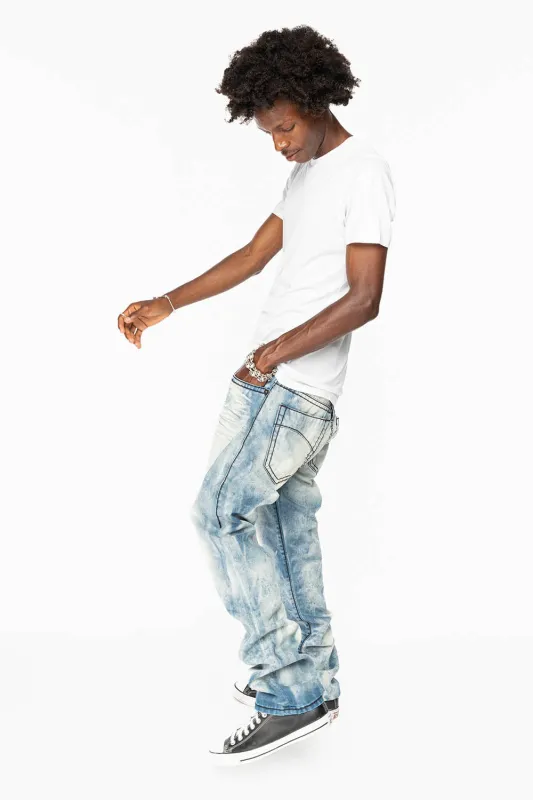 MENS SLIM FIT JEANS IN CHEROKEE DARK WASH WITH HEAVY STITCHING AND BLK EMBROIDERED WINGS sold by Robin's Jean