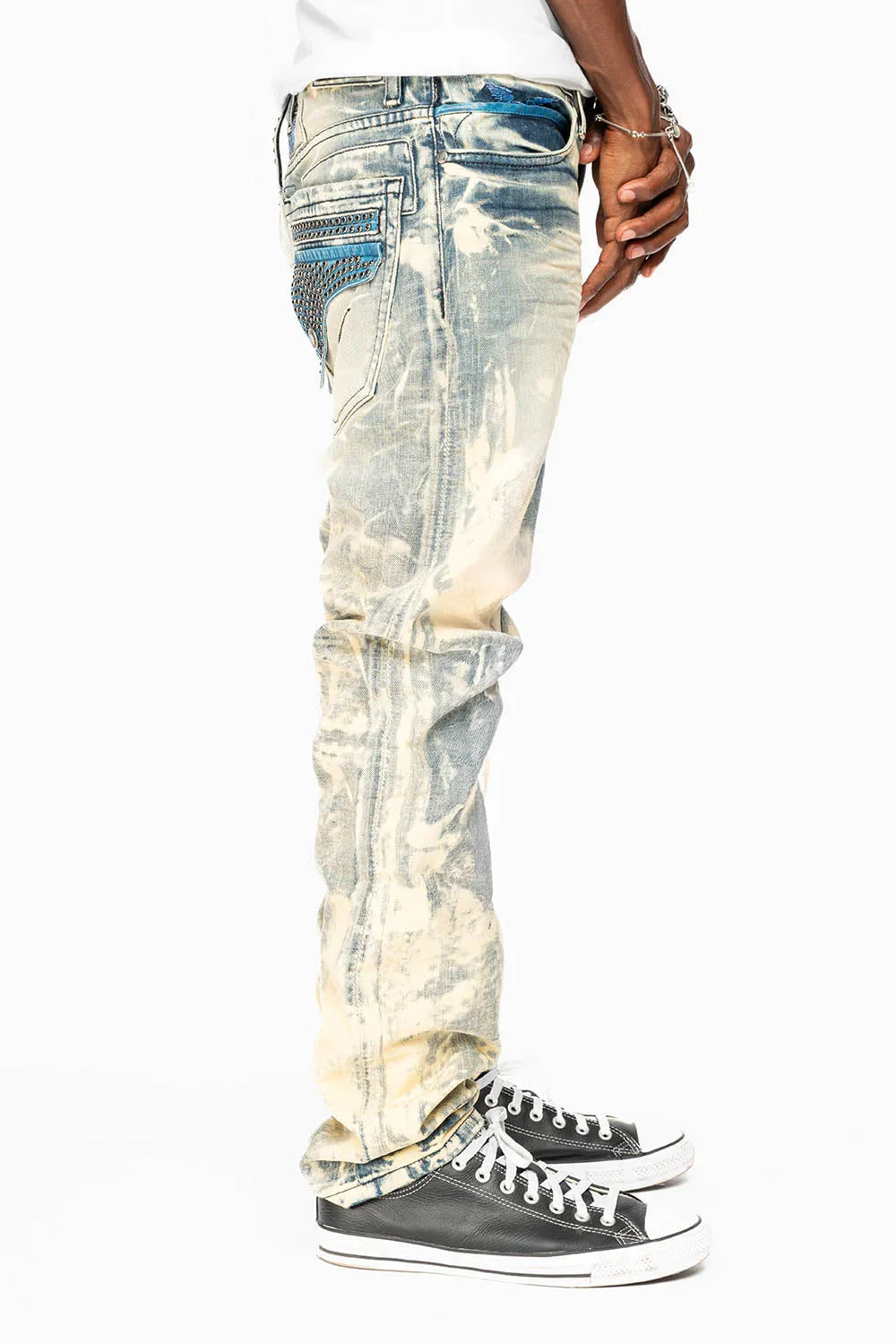 MENS FLAP POCKET SLIM JEANS IN NEW JAPAN LIGHT WASH WITH CRYSTALS sold by Robin's Jean product image thumbnail 4