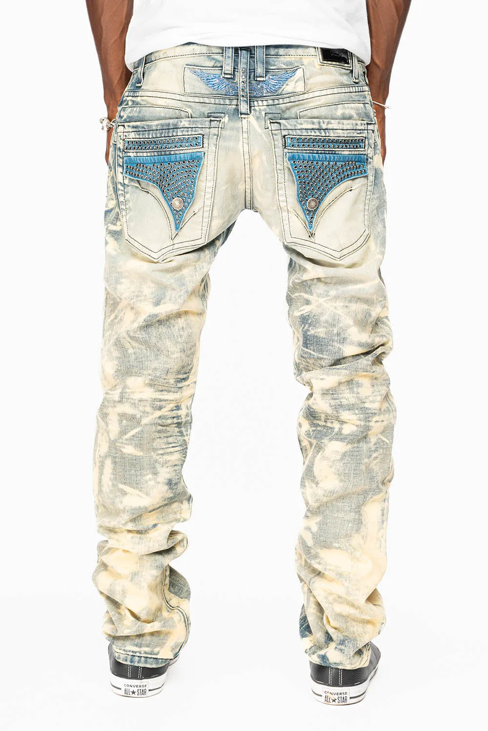 MENS FLAP POCKET SLIM JEANS IN NEW JAPAN LIGHT WASH WITH CRYSTALS sold by Robin's Jean product image thumbnail 5
