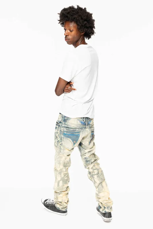 MENS FLAP POCKET SLIM JEANS IN NEW JAPAN LIGHT WASH WITH CRYSTALS sold by Robin's Jean