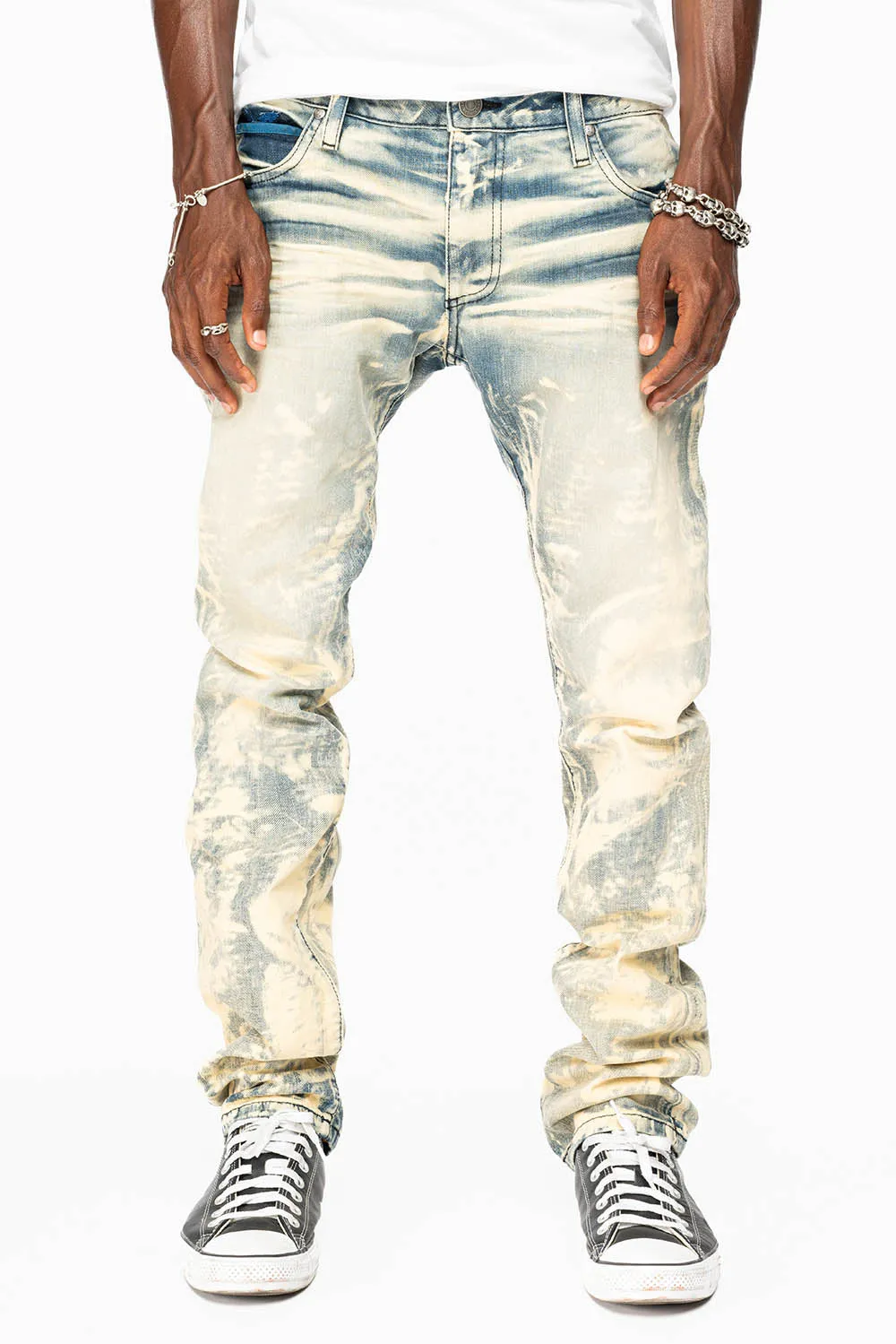 MENS FLAP POCKET SLIM JEANS IN NEW JAPAN LIGHT WASH WITH CRYSTALS sold by Robin's Jean product image thumbnail 3