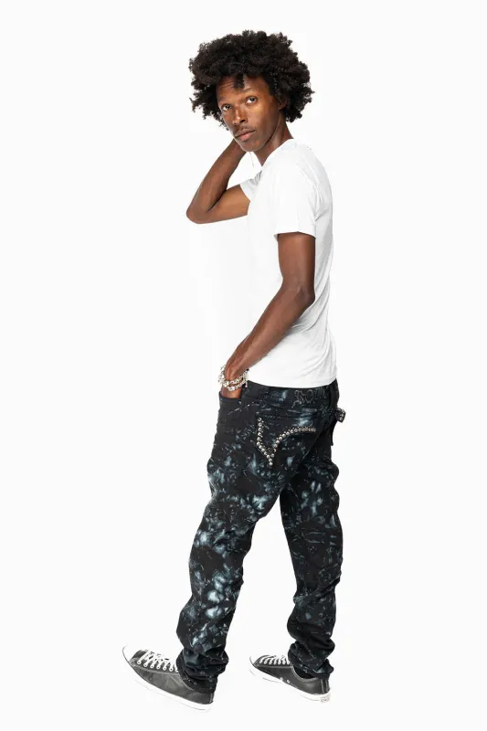 KILLER FLAP SKINNY JEANS IN ASTRO BLUE WITH GOTHIC EMBROIDERY AND CRYSTALS sold by Robin's Jean