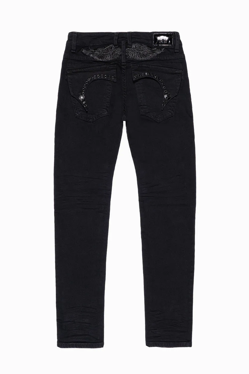 KILLER FLAP SKINNY JEANS IN PURE BLACK WASH WITH JET BLACK CRYSTALS sold by Robin's Jean product image thumbnail 2