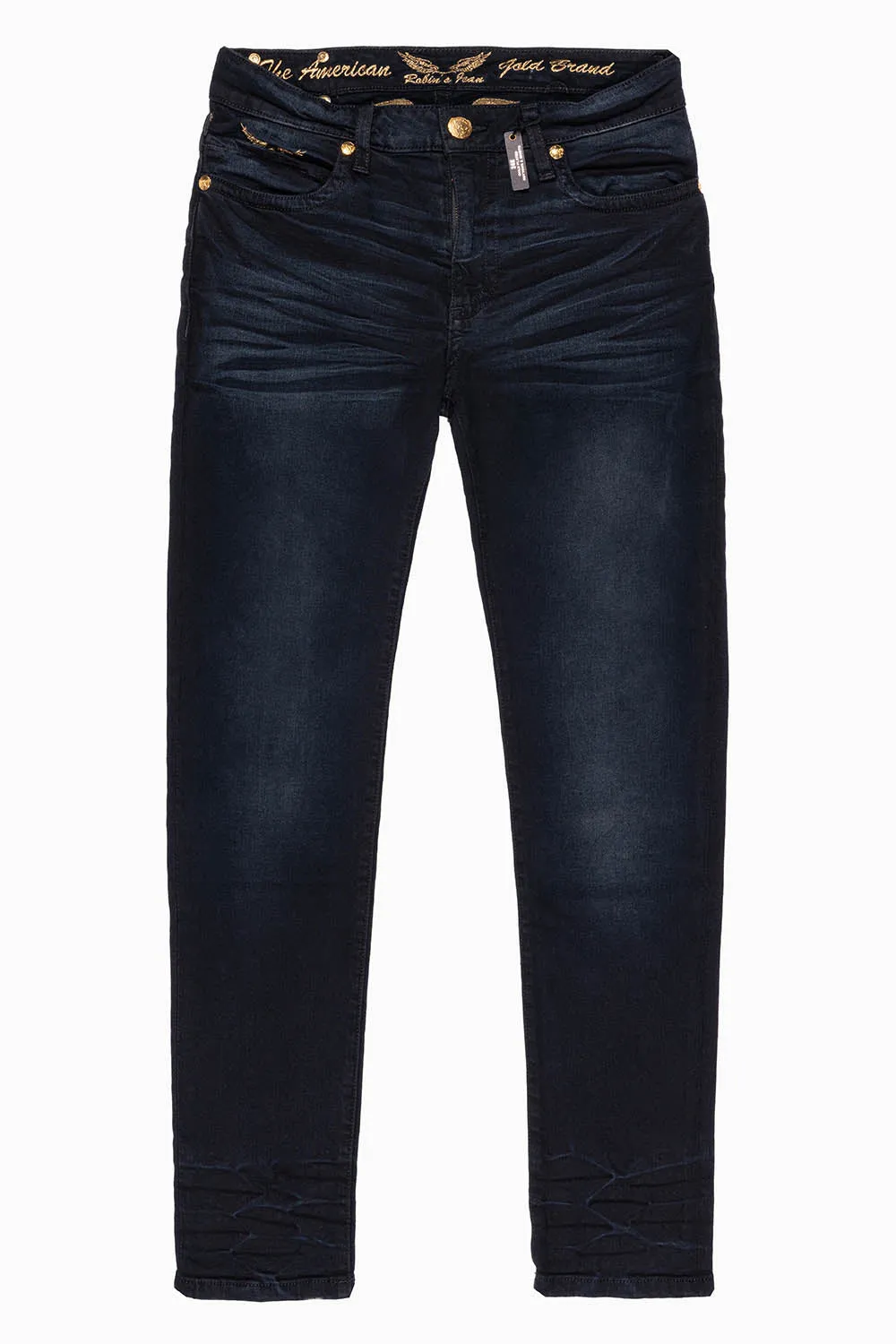 SKINNY MENS JEANS IN F_D UP BLACK WASH WITH RED AND GOLD AURUM CRYSTALS sold by Robin's Jean product image thumbnail 2