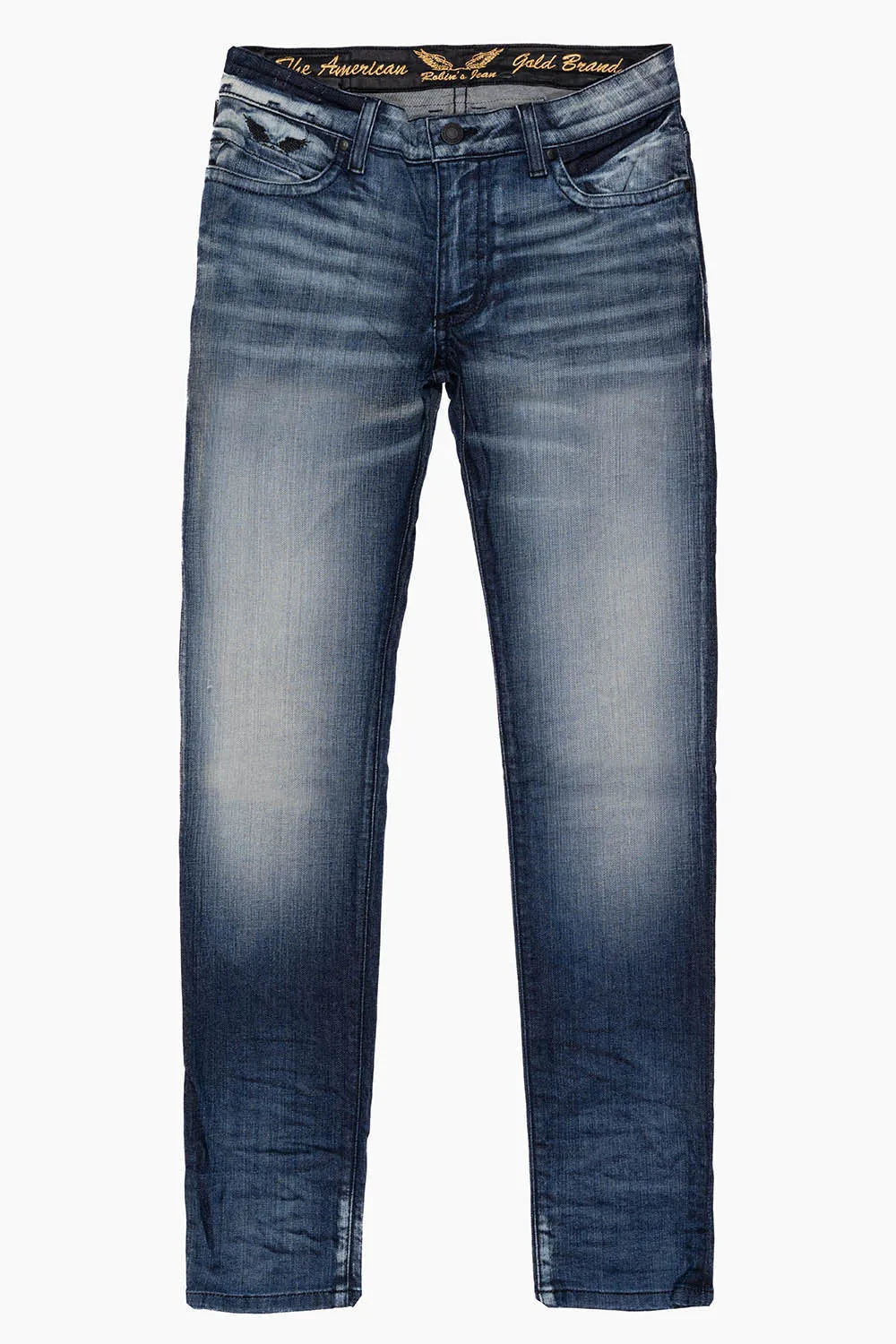 LONG FLAP MENS SLIM JEANS IN BLUE LEYTON DARK WASH WITH FULL FLAP CRYSTALS sold by Robin's Jean product image thumbnail 2