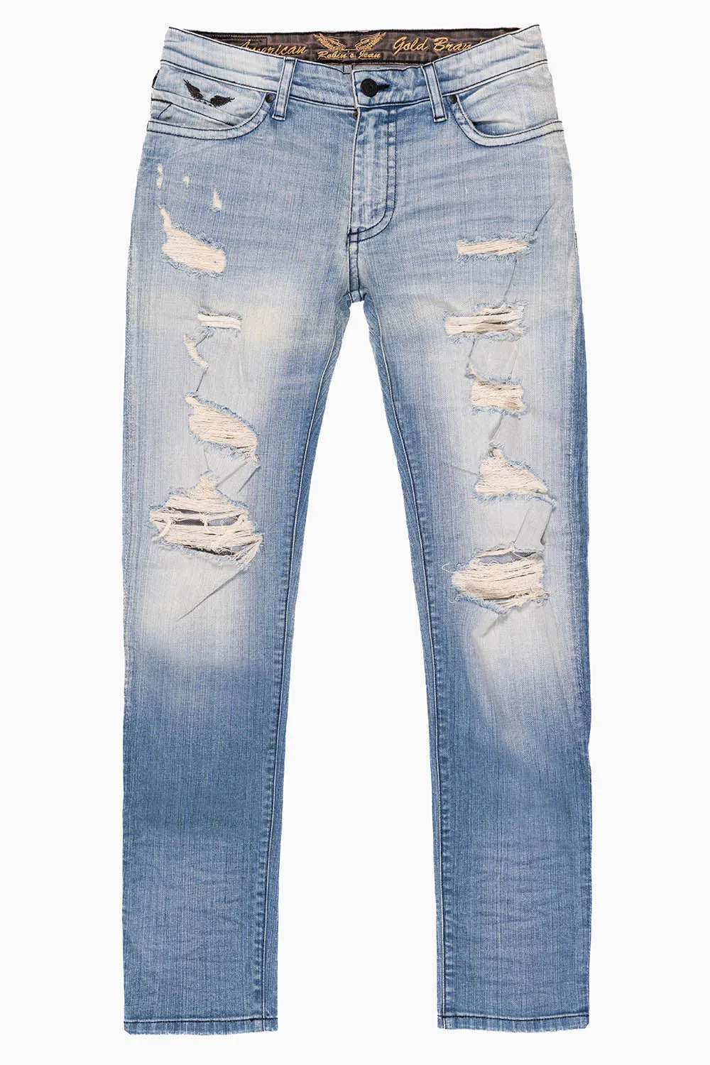 LONG FLAP MENS SLIM JEANS IN ELROY MEDIUM BROKEN WASH WITH FULL FLAP CRYSTALS sold by Robin's Jean product image thumbnail 2