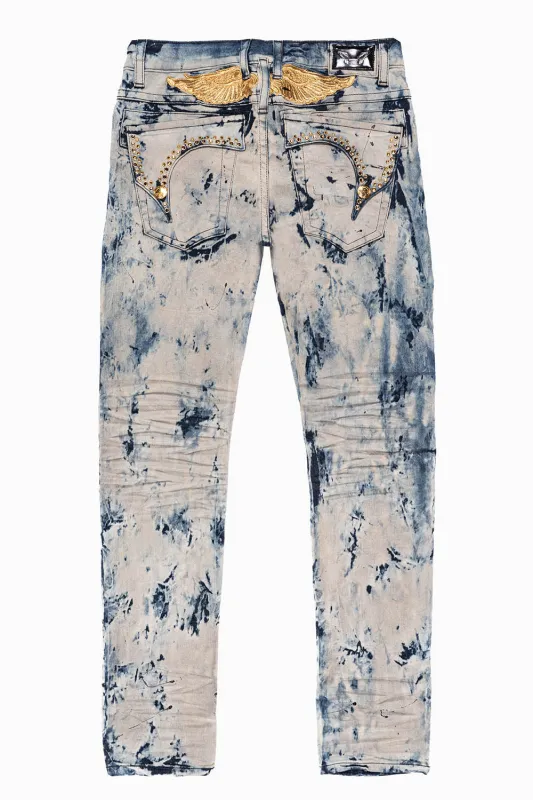 KILLER FLAP MENS SKINNY JEANS IN FROZEN WASH WITH EMBELLISHED  SMOKY TOPAZ CRYSTALS sold by Robin's Jean