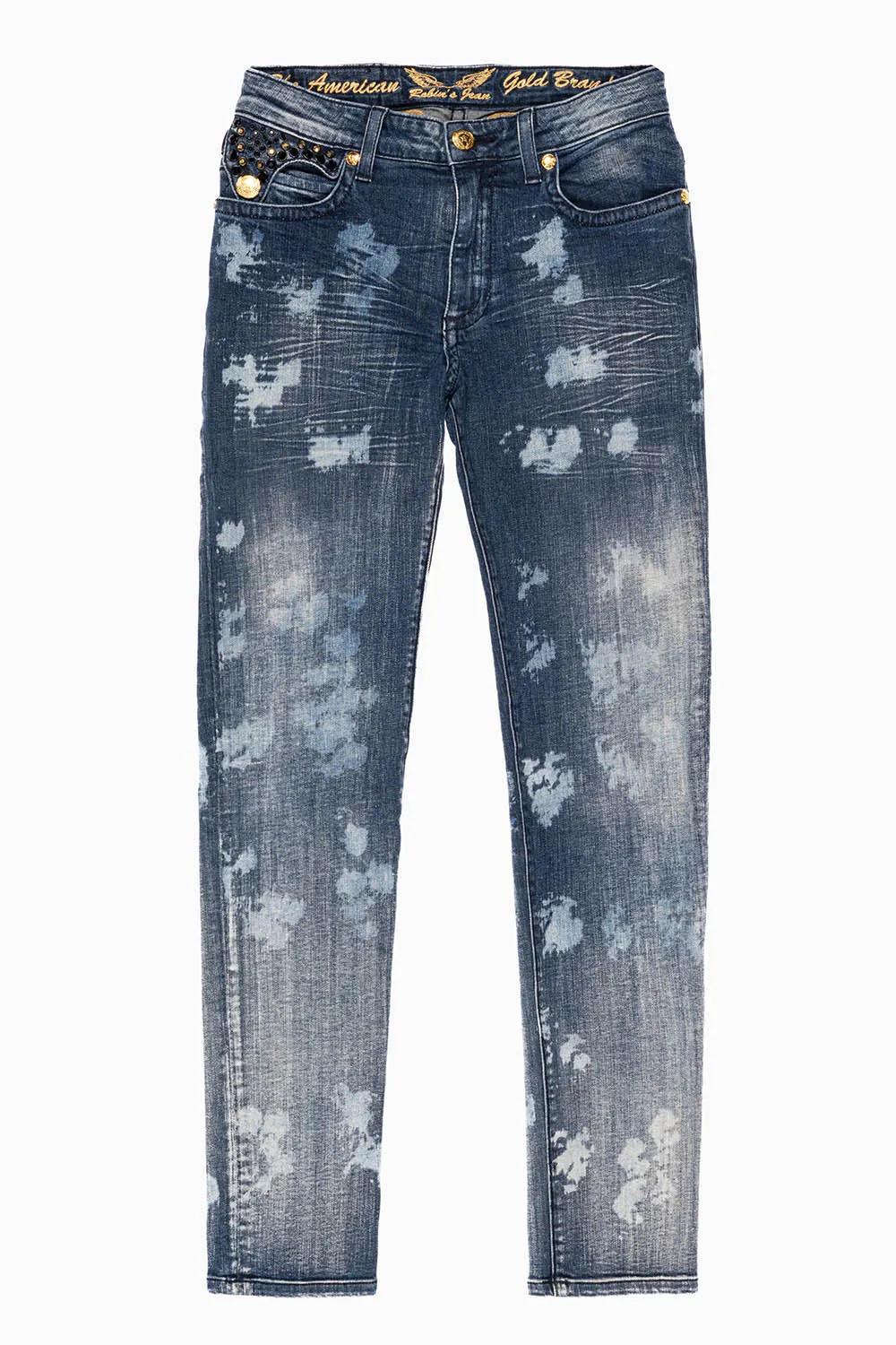 KILLER FLAP MENS SKINNY JEANS IN NEW JAPAN MEDIUM WASH WITH GOLD WINGS EMBELLISHED WITH CRYSTALS sold by Robin's Jean product image thumbnail 2