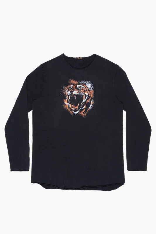ROBIN’S  LONG SLEEVE TIGER TEE IN BLACK sold by Robin's Jean
