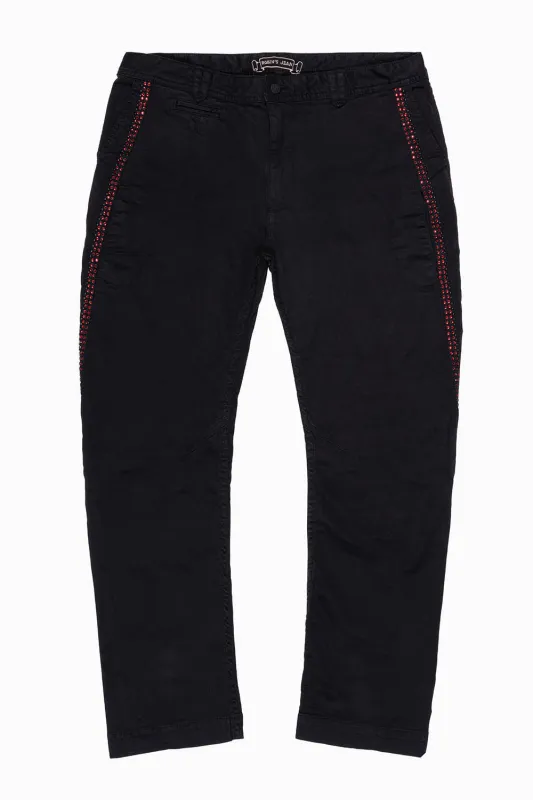 MENS CHINO PANTS WITH STUDS AND CRYSTALS IN PURE BLACK WASH made by Robin's Jean