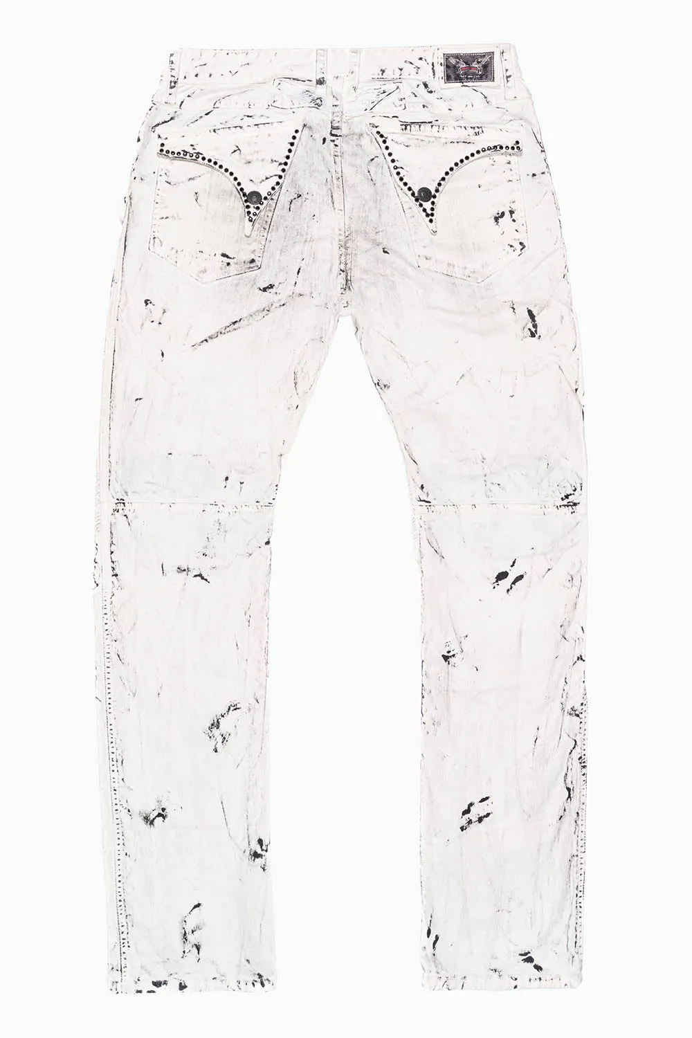 MILITARY/BIKER LONG FLAP SKINNY JEANS EMBELLISHED WITH BLACK CRYSTALS IN SPACE DYE WHITE WASH sold by Robin's Jean product image thumbnail 2