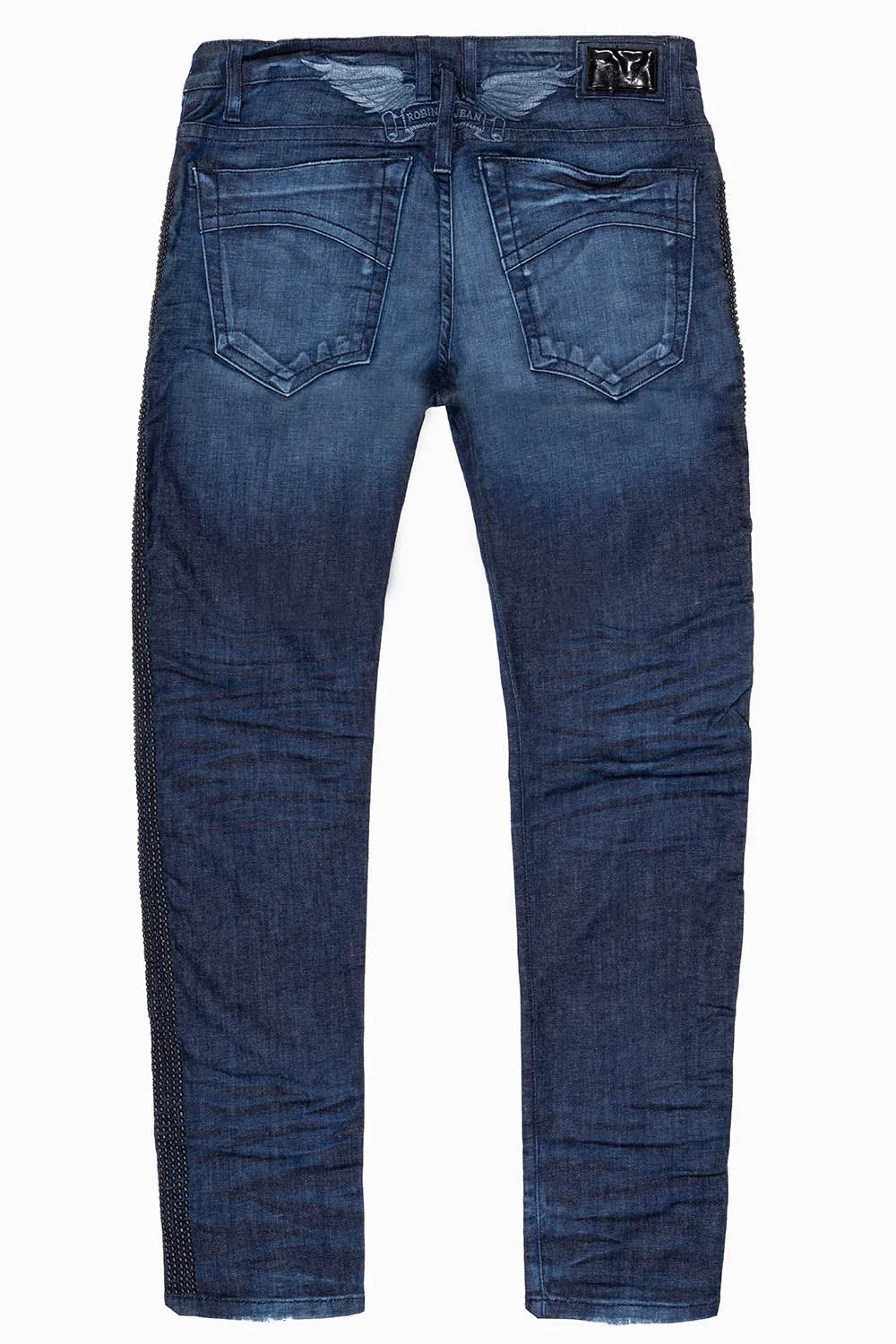 SKINNY MENS JEANS IN BLUE LIBERTY DARK WASH WITH SIDE SEAM STRIPE NAILHEADS sold by Robin's Jean product image thumbnail 2