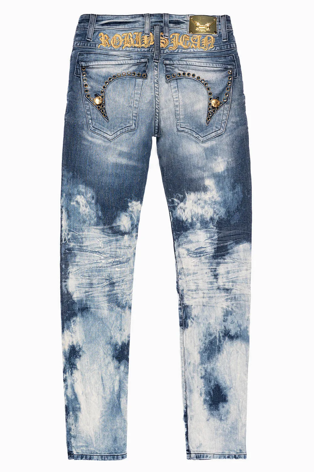 KILLER FLAP MENS SKINNY JEANS IN BLUE CLOUD JAPAN WASH WITH EMBELLISHED MONTANA BLUE CRYSTAL sold by Robin's Jean