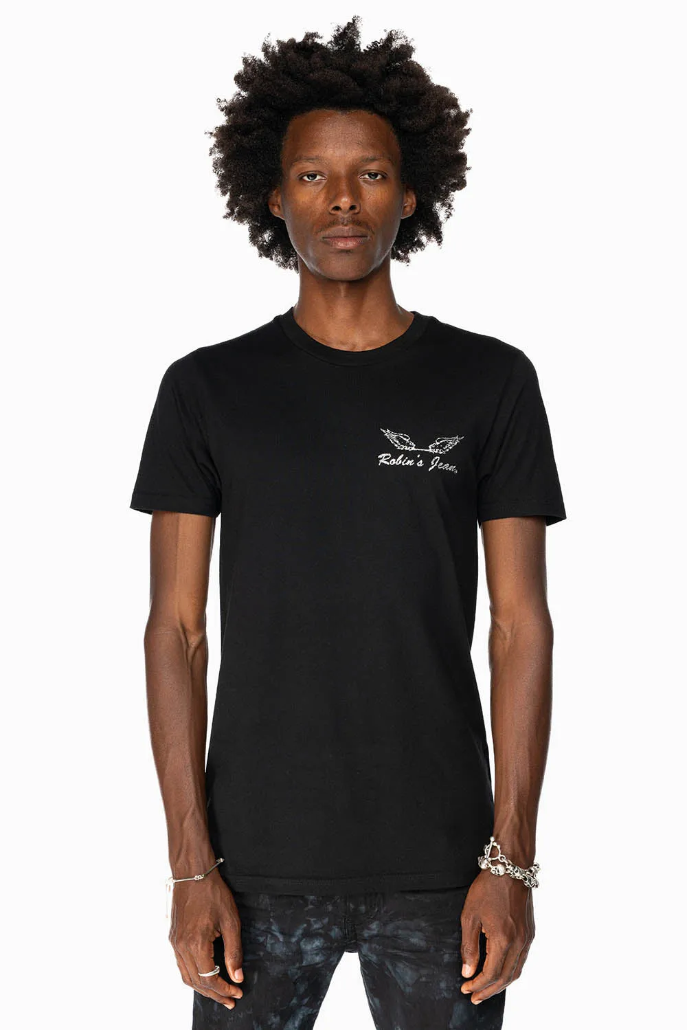 ROBIN’S LOGO WINGS TEE IN BLACK SILVER GLITTER sold by Robin's Jean product image thumbnail 2