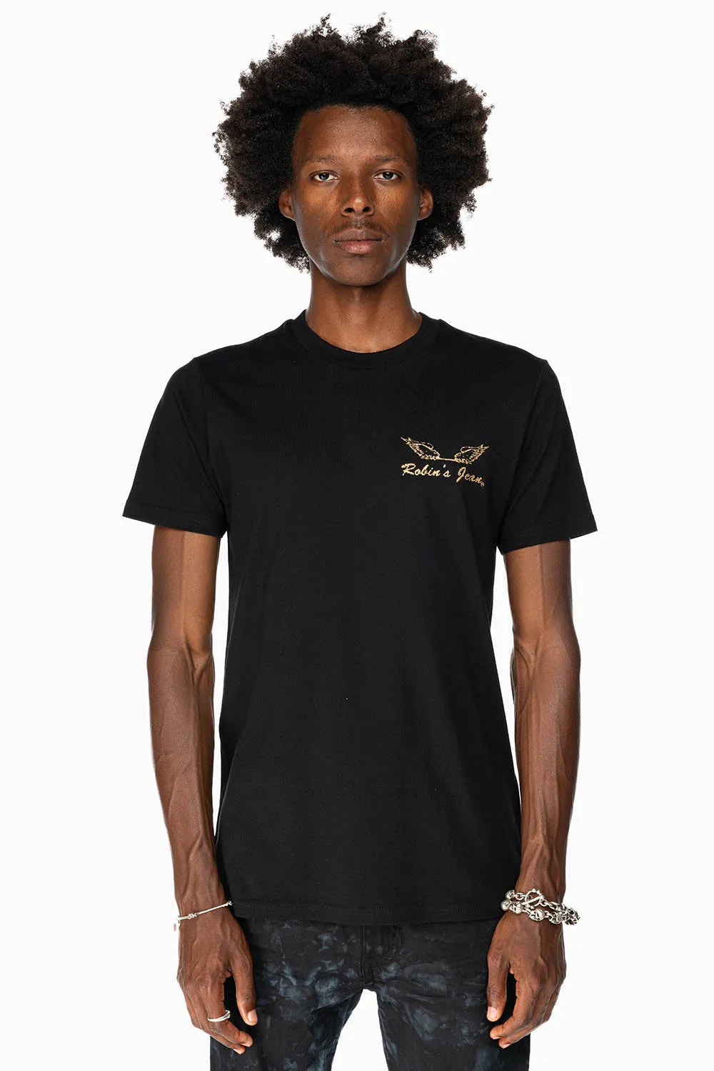 ROBIN’S LOGO WINGS TEE IN BLACK GOLD GLITTER sold by Robin's Jean product image thumbnail 2