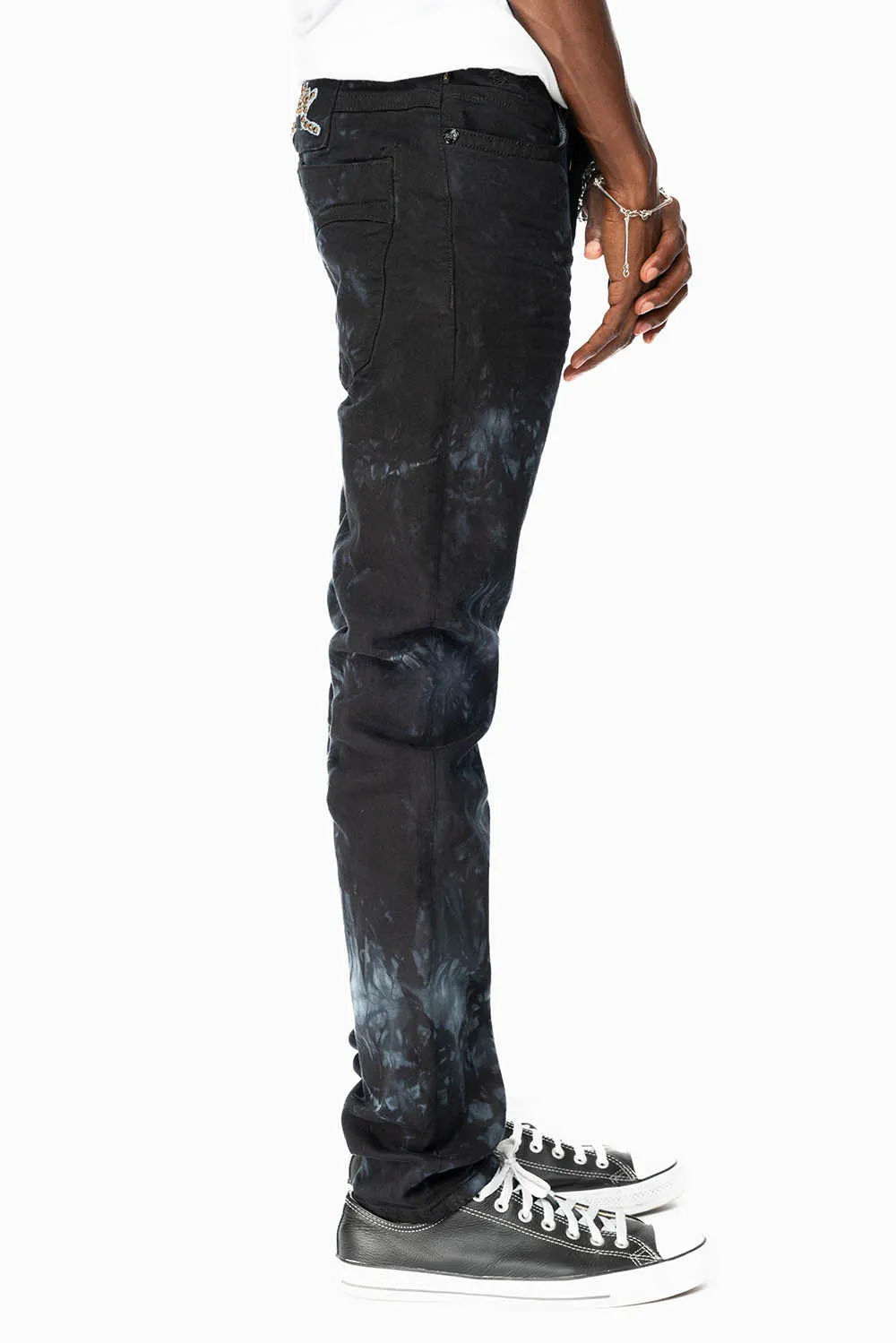 SKINNY MENS JEANS IN ASTRO BLACK WITH CHAIN STITCH EMBROIDERY LOGO EMBELLISHED WITH CRYSTALS sold by Robin's Jean product image thumbnail 4