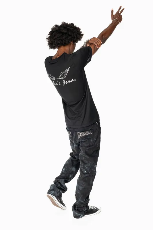 CLASSIC STRAIGHT LEG JEANS IN ASTRO BLACK WASH EMBELLISHED WITH BLK DIAMOND CRYSTALS sold by Robin's Jean