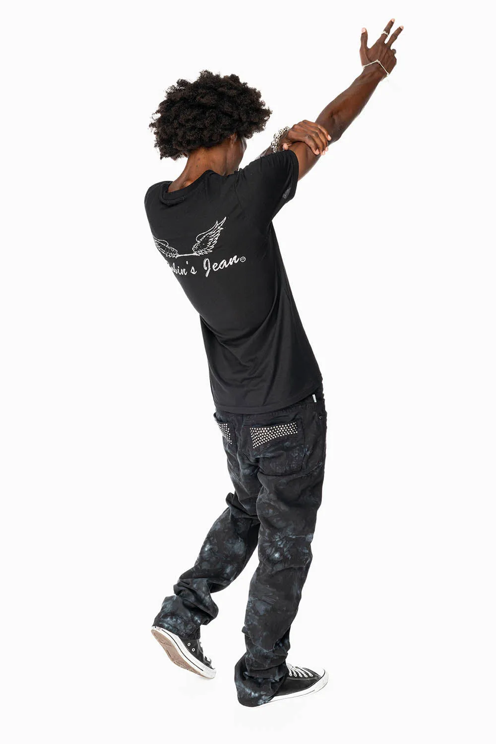 CLASSIC STRAIGHT LEG JEANS IN ASTRO BLACK WASH EMBELLISHED WITH BLK DIAMOND CRYSTALS sold by Robin's Jean